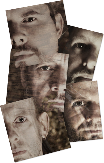 photo collage of Poverty's No Crime band members faces close up